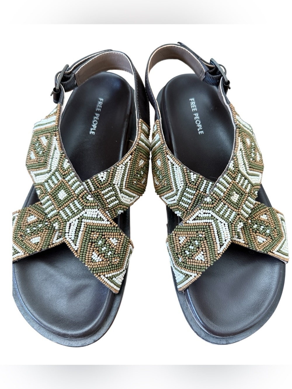 Free People Beaded  Crossover leather Strap Sandals